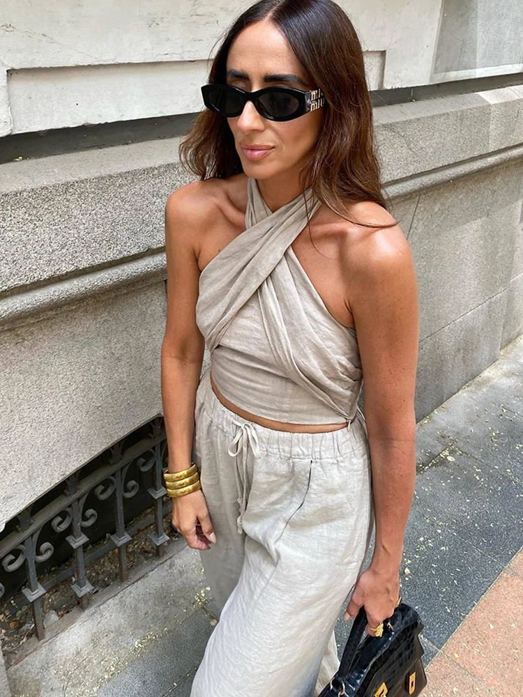 Soft Women Linen Pants Set 2023 Summer Fashion Ladies Elegant Loose Boho Two Piece Set Streetwear Female Chic Outfits Sexy - Image 2