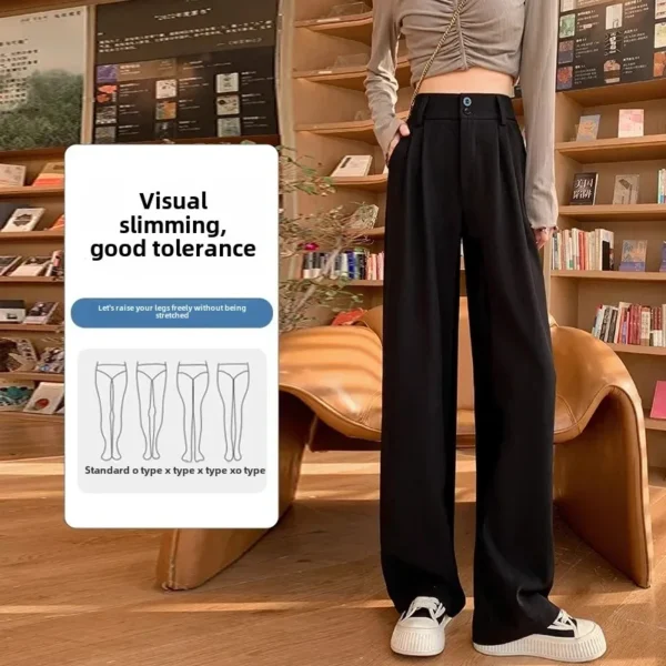 High-End Draped Kaki Straight-Leg Pants Narrow Bell Bottoms Women's Casual Spring 2024 Fashion Elégant Style High-Quality Fabri - Image 3