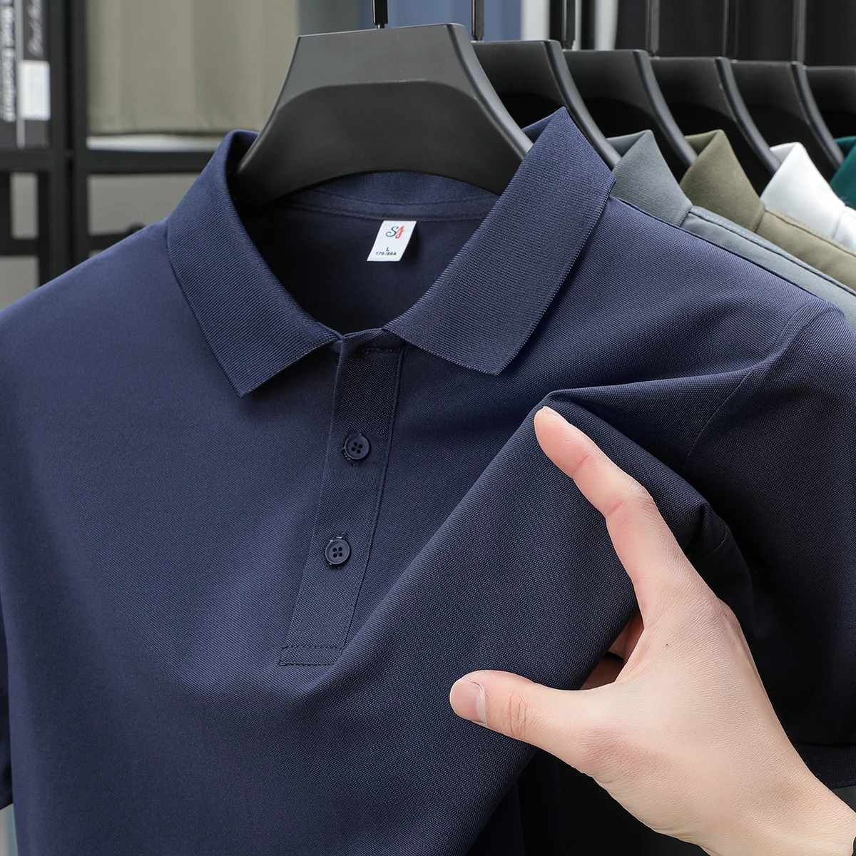 Summer New Korean Version Fashion Golf Lapel Polo Short Sleeve Business Men's Solid Color Design Breathable Casual Cool T-shirt - Image 5