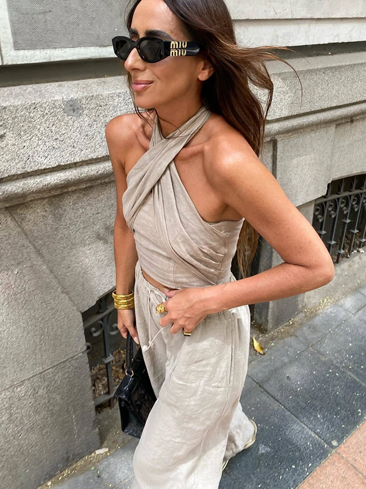 Soft Women Linen Pants Set 2023 Summer Fashion Ladies Elegant Loose Boho Two Piece Set Streetwear Female Chic Outfits Sexy - Image 4