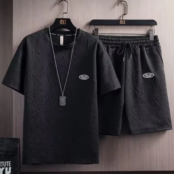 Trendy Summer Suit For Men Casual Short Sleeve T-Shirt Solid Color Versatile Style Korean Brand INS Five Minute Pants - Image 2