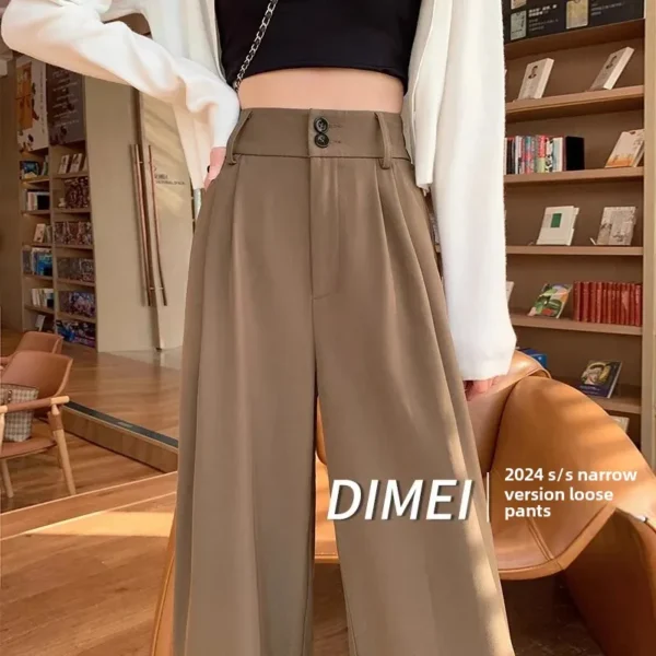 High-End Draped Kaki Straight-Leg Pants Narrow Bell Bottoms Women's Casual Spring 2024 Fashion Elégant Style High-Quality Fabri