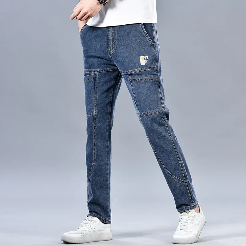 Fashion 6 Pockets Design Jeans Men's Blackgray Blue Stretch Straight Casual Denim Trousers Brand Clothing Cotton Male Pants - Image 6