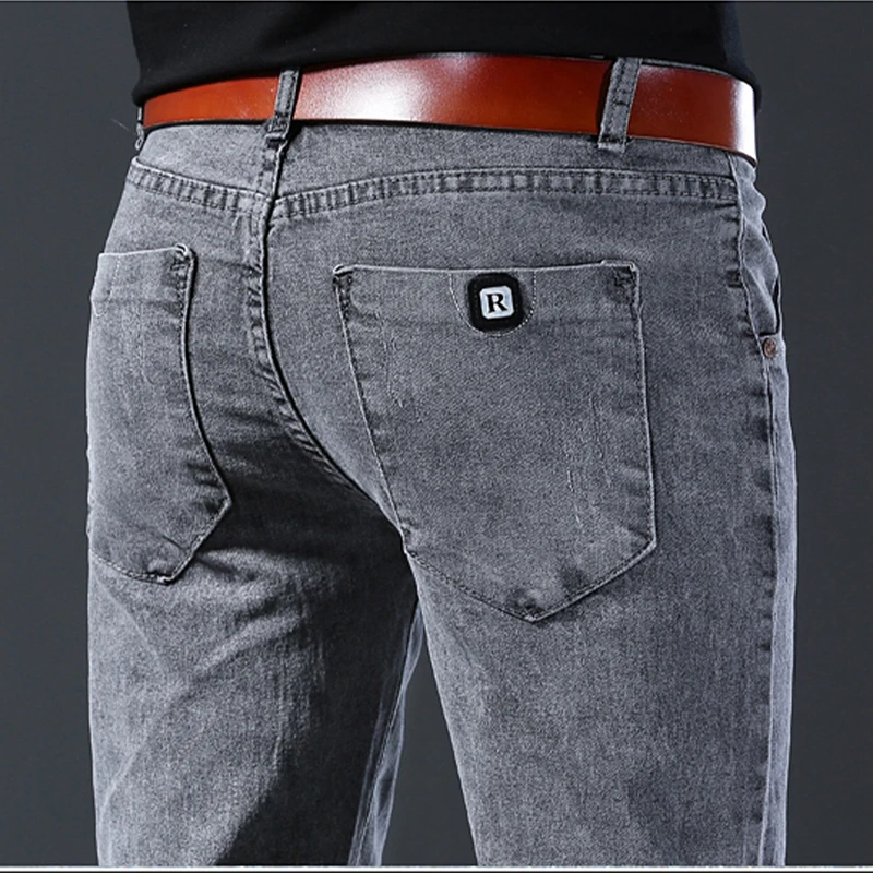 New style jeans, men's slim fit, Korean style comfortable straight leg elastic gray mid waist pants, men's casual denim pants - Image 5