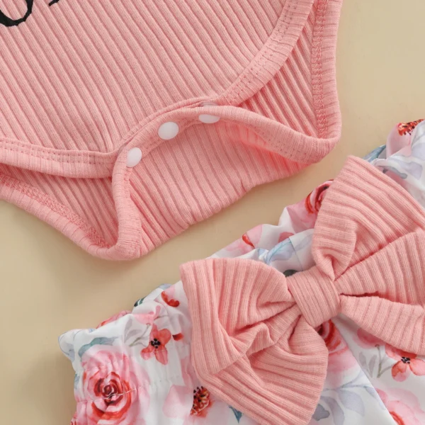 MISOWMNJOY Sweet Baby Girl Clothes for Summer Newborn Outfits Letter Print Romper Floral Print Shorts Headband 3Pcs Clothes Set - Image 5