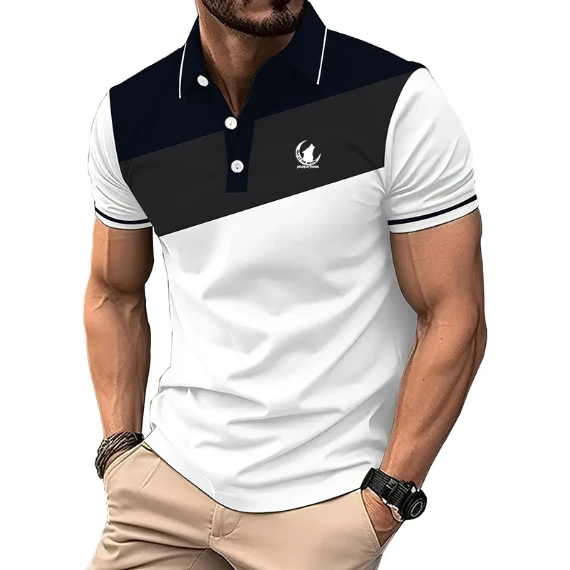 Men Clothes Summer Fashion Casual Sport Short Sleeve Polo Shirt Men Golf Polo Shirt 3D Digital Print Spell Color Polo Shirt Tops - Image 3