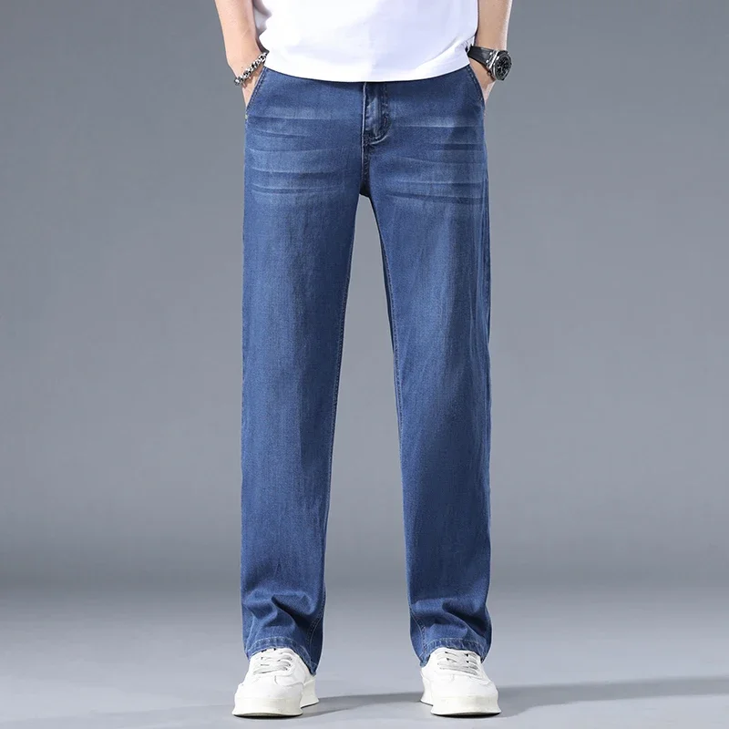 Lyocell Business Jeans Men's Spring Thin Casual Straight Fashion Loose Brand Pants Comfortable Male Denim Trousers - Image 3