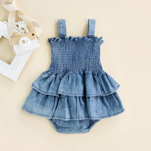 Infant Baby Girl Bodysuit Sleeveless Suspender Pleated Design Ruffle Hem Bottom Snap Button Jumpsuit 0-18M - Image 2
