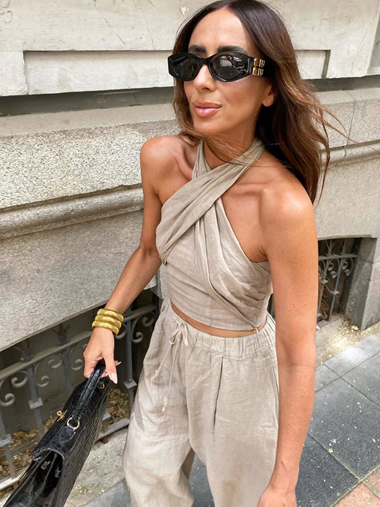 Soft Women Linen Pants Set 2023 Summer Fashion Ladies Elegant Loose Boho Two Piece Set Streetwear Female Chic Outfits Sexy - Image 3