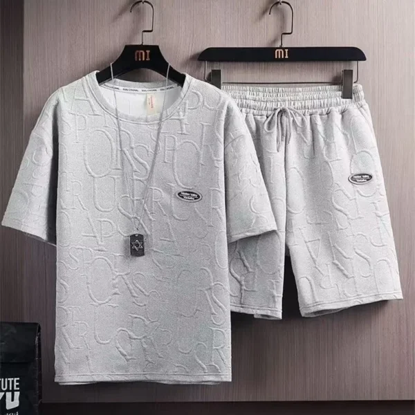 Trendy Summer Suit For Men Casual Short Sleeve T-Shirt Solid Color Versatile Style Korean Brand INS Five Minute Pants - Image 3