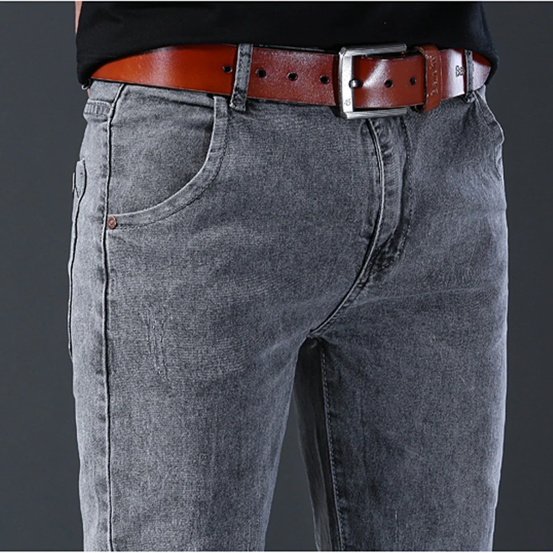 New style jeans, men's slim fit, Korean style comfortable straight leg elastic gray mid waist pants, men's casual denim pants - Image 4