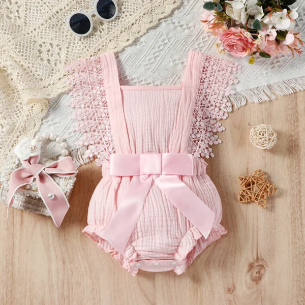 Baby Girl Solid Color Sleeveless Lace Strap Triangle jumpsuit Baby Girl Cute Casual Triangle jumpsuit