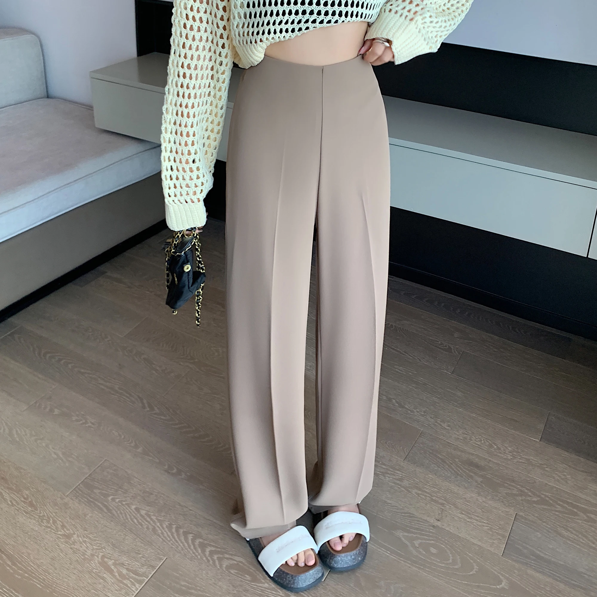 High Waist Khaki Suit Wide Leg Women's Full Pants 2024 New Spring Summer Female Elegant Minimalism Straight Loose Trousers - Image 5
