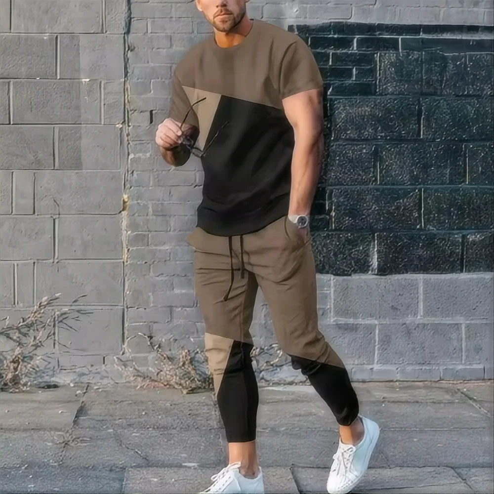 Summer fashion men's T-shirt suit sportswear 3D printed sportswear short sleeved T-shirt long pants street wear 2-piece set - Image 3