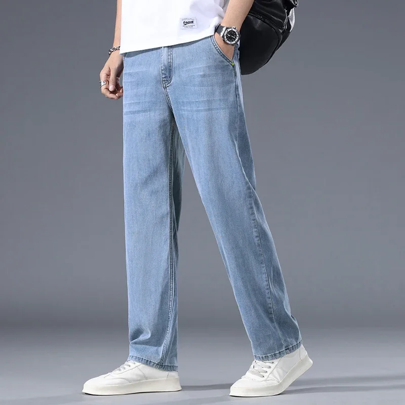 Lyocell Business Jeans Men's Spring Thin Casual Straight Fashion Loose Brand Pants Comfortable Male Denim Trousers - Image 2