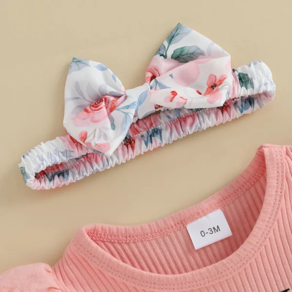MISOWMNJOY Sweet Baby Girl Clothes for Summer Newborn Outfits Letter Print Romper Floral Print Shorts Headband 3Pcs Clothes Set - Image 4