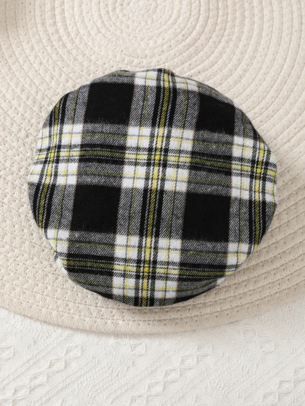 Newborn Literary Style Boy Baby Lapel False Strap Black Plaid Color Matching Jumpsuit Long Sleeve Button Cardigan Pantyband Hat - Image 6