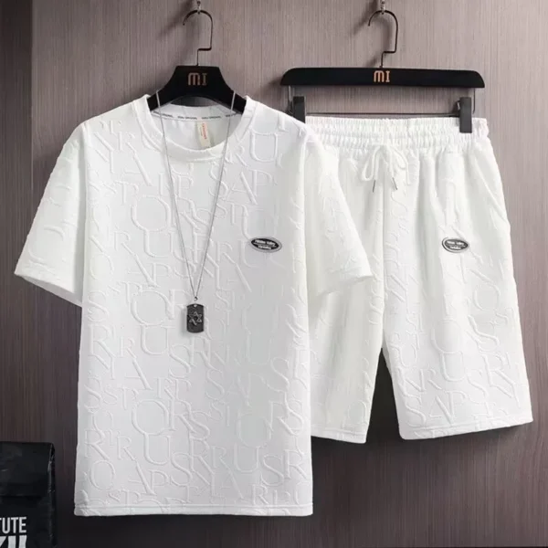 Trendy Summer Suit For Men Casual Short Sleeve T-Shirt Solid Color Versatile Style Korean Brand INS Five Minute Pants