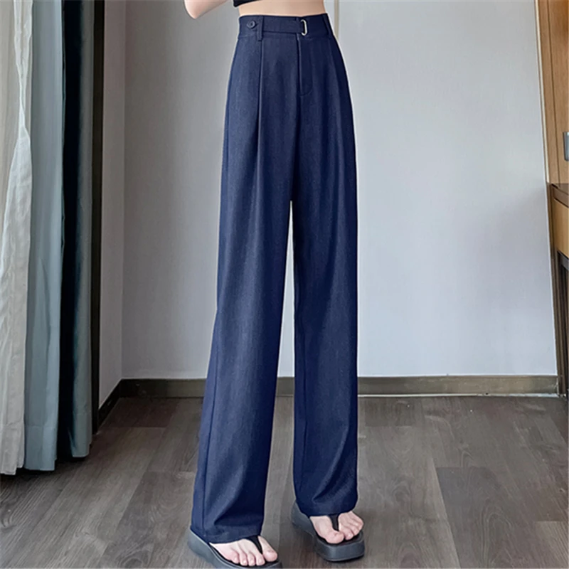 Seoulish Summer Jeans Women's Denim Pants 2024 New Straight Leg High Waist Draping Ice Silk Floor Length Wide Leg Pants Female - Image 3