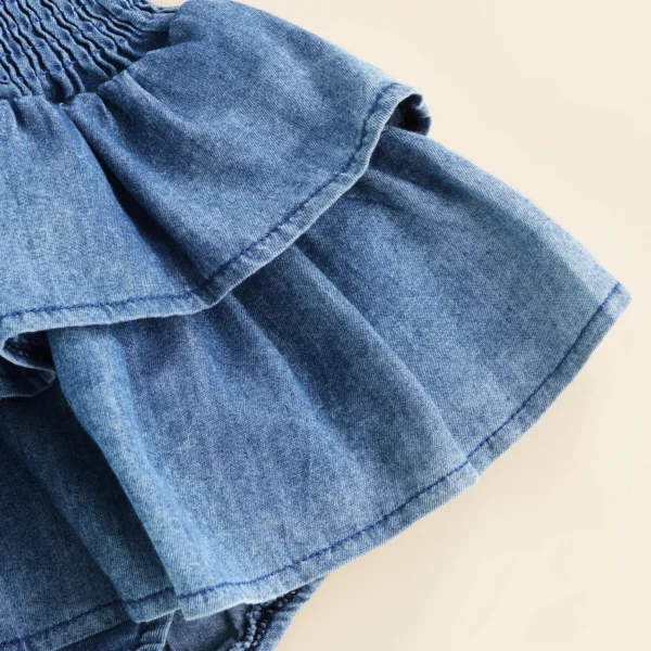 Infant Baby Girl Bodysuit Sleeveless Suspender Pleated Design Ruffle Hem Bottom Snap Button Jumpsuit 0-18M - Image 5