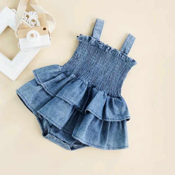 Infant Baby Girl Bodysuit Sleeveless Suspender Pleated Design Ruffle Hem Bottom Snap Button Jumpsuit 0-18M