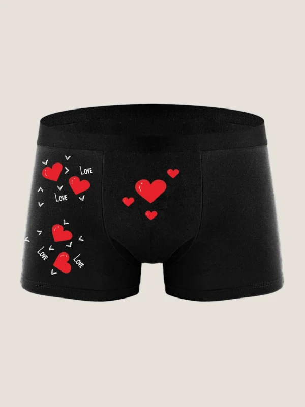 Men's Comfortable Boxer Shorts Underwear with Heart Shaped Love Print, Valentine's Day Gift, Elastic Underwear S-XXL