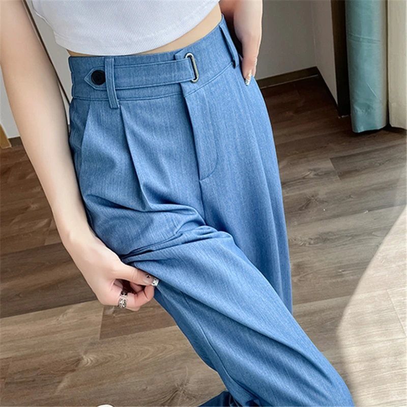 Seoulish Summer Jeans Women's Denim Pants 2024 New Straight Leg High Waist Draping Ice Silk Floor Length Wide Leg Pants Female - Image 5