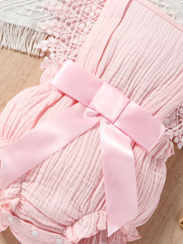 Baby Girl Solid Color Sleeveless Lace Strap Triangle jumpsuit Baby Girl Cute Casual Triangle jumpsuit - Image 4