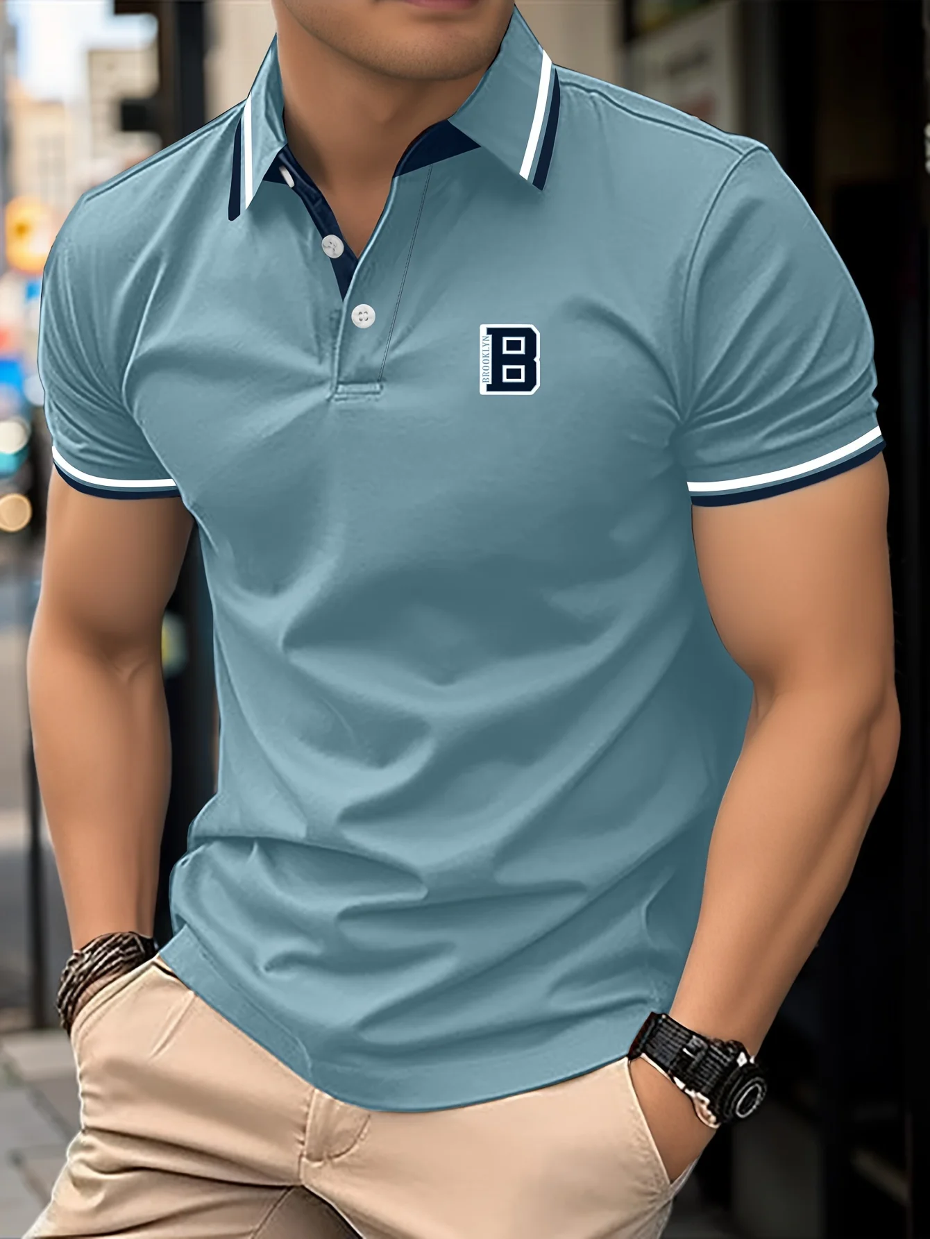 Fashion Casual Business Button Polo Shirt Mens Color-Blocked B Letter Print Short Sleeve Polo Breathable Golf Sport Polo Tshirt - Image 6