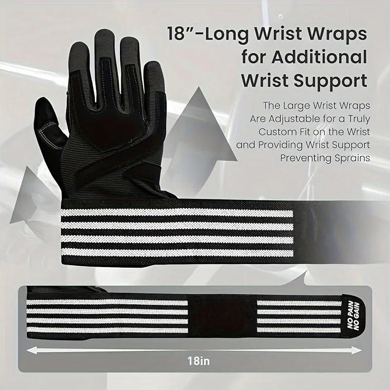 Weightlifting Workout Gloves Full Finger With Wrist Strap Support With Padded Grip For Weightlifting Gym Fitness Sports - Image 4